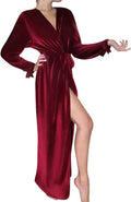 Women Long Velvet Robe Maxi Bathrobe Nightgown with Belt for Bridal Wedding Party Velour Robe