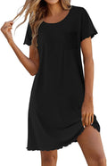 Bamboo Viscose Sleep Shirts for Women Soft Nightgowns Short Sleeve Ruffled Night Shirts with Chest Pocket S-3XL