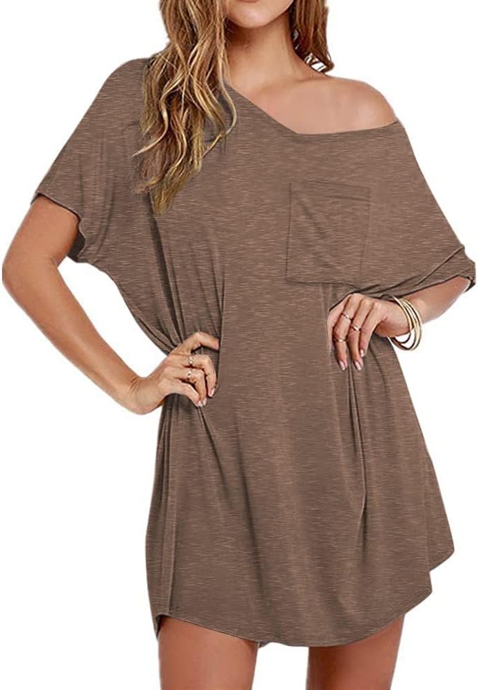 Women Tshirt Nightgown Cotton V Neck Sleepshirts Comfy Casual Nightshirt for Women