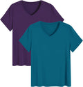 Women Bamboo Viscose Pajama Tops V Neck Sleep Shirt 2 Pack