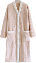 Women Robe Knee Length Fleece Plush Soft Fluffy Fuzzy Cozy Warm Thickened Bathrobe Long Sleeve Loose Sleepwear