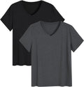 Women Bamboo Viscose Pajama Tops V Neck Sleep Shirt 2 Pack