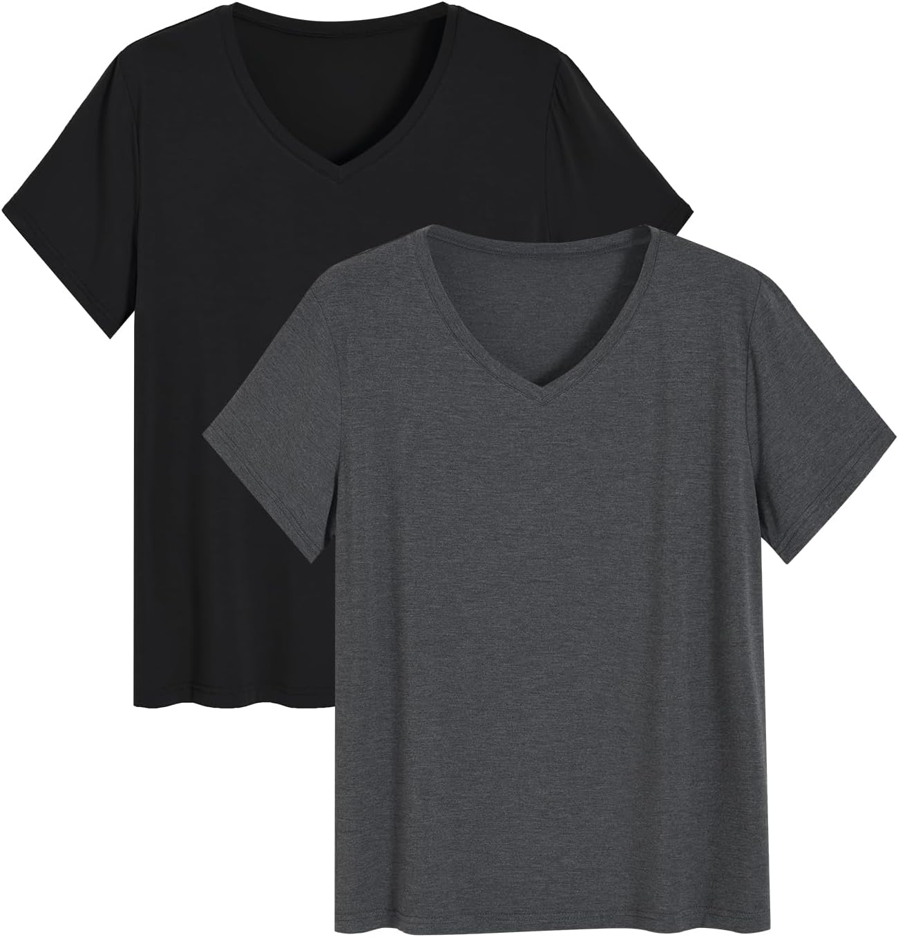 Women Bamboo Viscose Pajama Tops V Neck Sleep Shirt 2 Pack