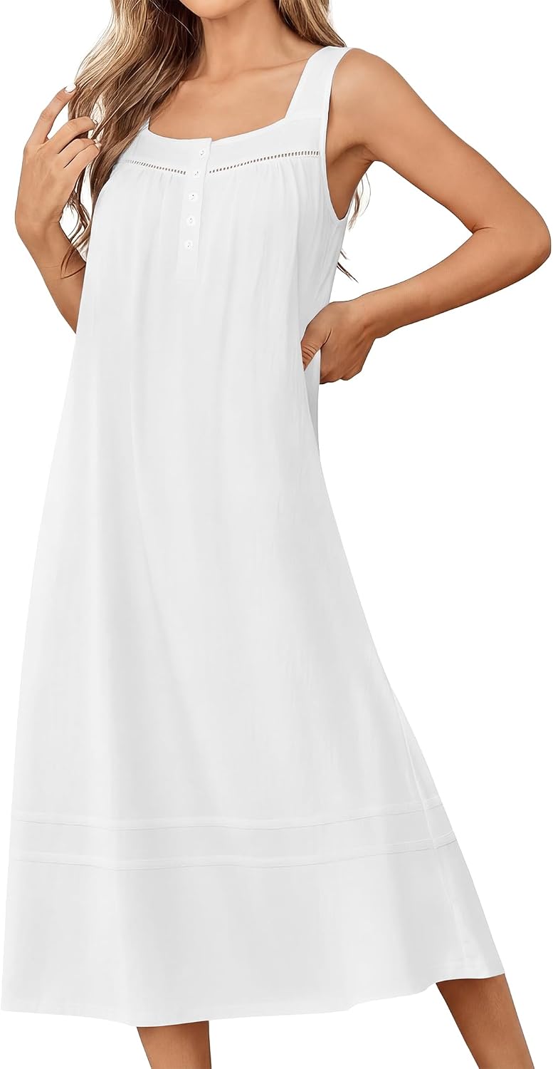 Nightgowns for Women Cotton Long Night Gowns Sleeveless Sleep Dress Victorian Nightdress Ladies Sleepwear XS-4XL