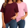 Non-Transparent Premium Combed Cotton T-Shirts for Women, 2-Pack High-Density Compact-Spun Knit Crewneck Loose Fit Tops