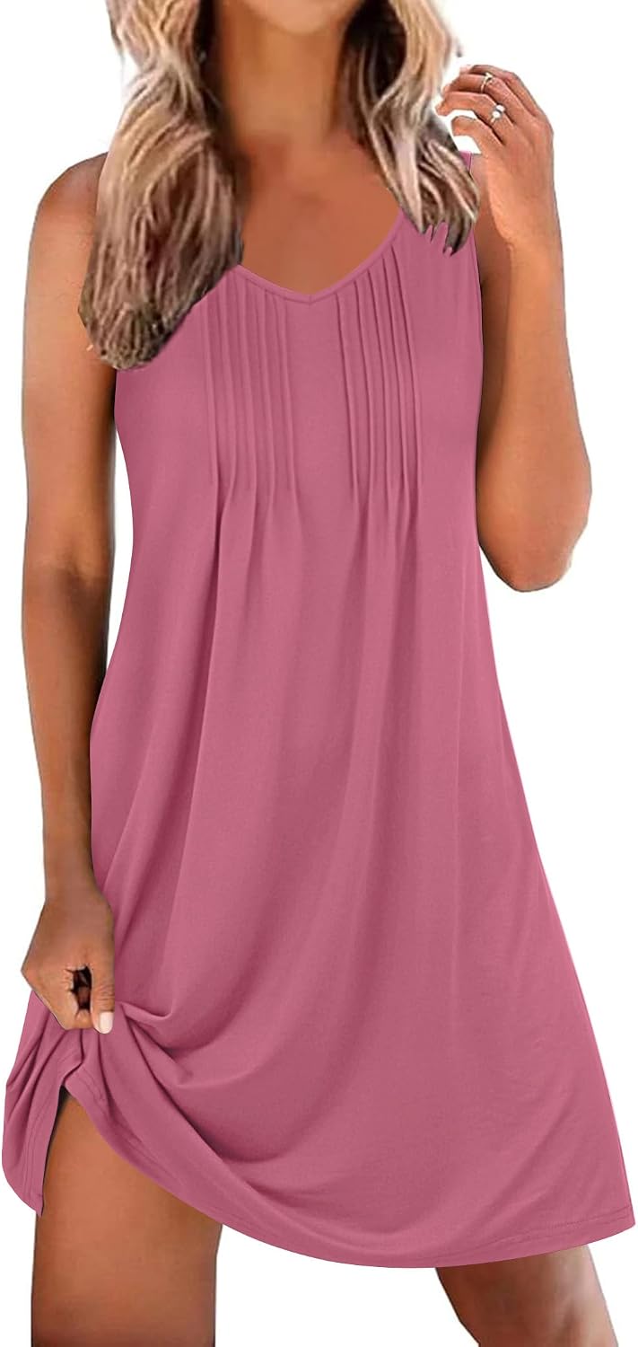 Cotton Nightgowns for Women Sleeveless Night Gown Tank Sleep Shirts Pleated Night Shirts V Neck Chemise