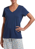 Women  Basic Short Sleeve V-Neck T-Shirt for Lounging Or Sleeping, Made with Temperature Regulating Technology