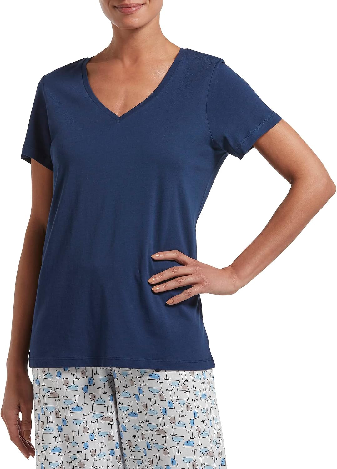 Women  Basic Short Sleeve V-Neck T-Shirt for Lounging Or Sleeping, Made with Temperature Regulating Technology