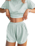 Women Pajama Sets Shorts Striped Print Two Piece Lounge Sets Crew Neck Sleepwear Split Shorts Set Soft Pjs
