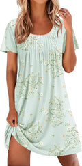 Nightgowns for Women Pleated Sleep Shirts Short Sleeve Night Shirts Lace Trim Night Gown Ladies Sleep Dress