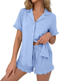 Pajamas Set for Women Button Down Pjs Lounge Sets Ruffle Short Sleeve Sleepwear Cute Loungewear