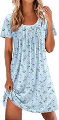 Nightgowns for Women Pleated Sleep Shirts Short Sleeve Night Shirts Lace Trim Night Gown Ladies Sleep Dress