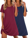 2 Pack Nightgowns for Women Sleepshirt Short Sleeve Night Shirts Soft Sleep Dress Classic NightDress S-XXL