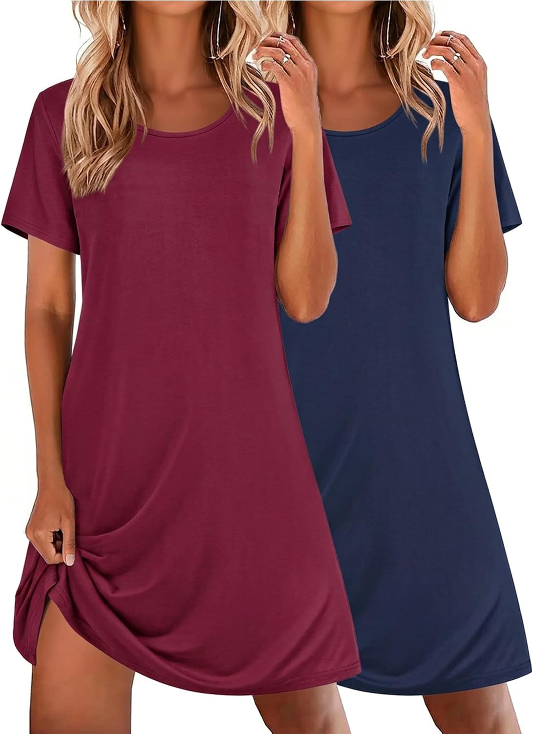 2 Pack Nightgowns for Women Sleepshirt Short Sleeve Night Shirts Soft Sleep Dress Classic NightDress S-XXL
