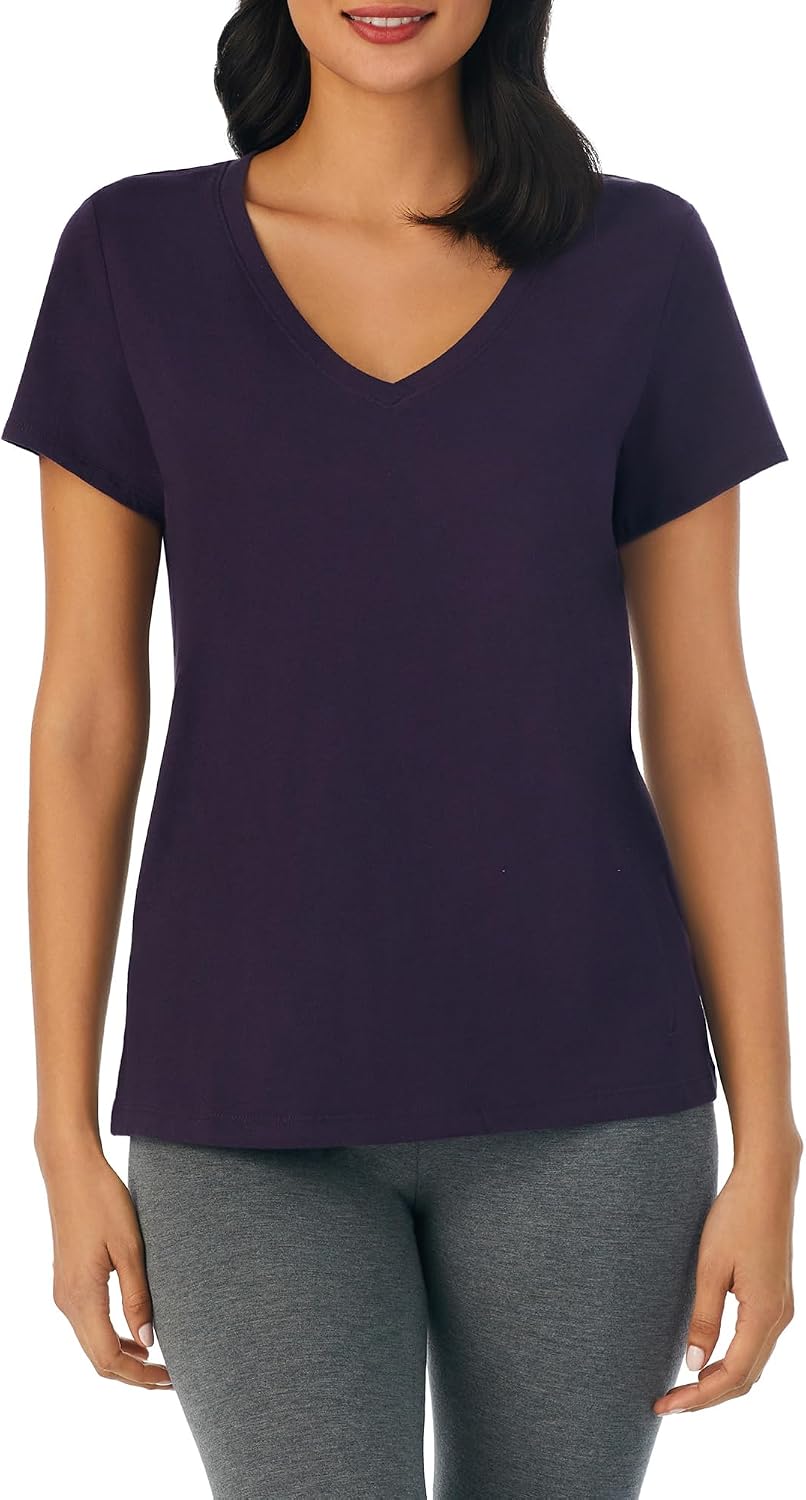 Women Sleep Shirt - Lightweight, Breathable Pajama Top - Cotton Knit Jersey V-Neck Sleepwear and Loungewear