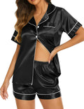 Silk Pajamas for Women Short Sleeve Sleepwear Soft Button Down Loungewear 2 Piece Satin Pjs Shorts Set