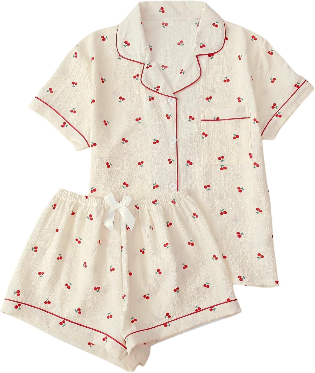 Pajamas For Women Set 2 Piece Summer Pajama Sets Cute Pjs Lounge Matching Button Shirt with Shorts