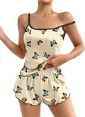 Women Cami Pajama Sets 2 Piece Cute Print Pjs Soft Tank Top & Elastic Waist Shorts Camisole Lounge Set