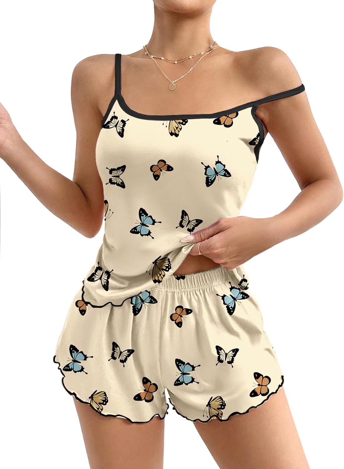 Women Cami Pajama Sets 2 Piece Cute Print Pjs Soft Tank Top & Elastic Waist Shorts Camisole Lounge Set