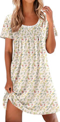 Nightgowns for Women Pleated Sleep Shirts Short Sleeve Night Shirts Lace Trim Night Gown Ladies Sleep Dress