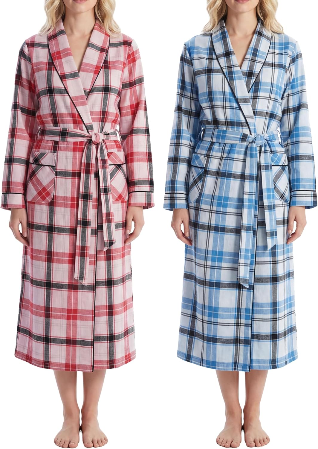 Women Long Sleep Robe | 100% Cotton Flannel Warm Bathrobe | Multi Packs & Colors