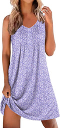 Nightgowns for Women Sleeveless Sleep Shirt Tank Night Gown V Neck Chemise Pleated Night Shirt Soft Sleep Dress