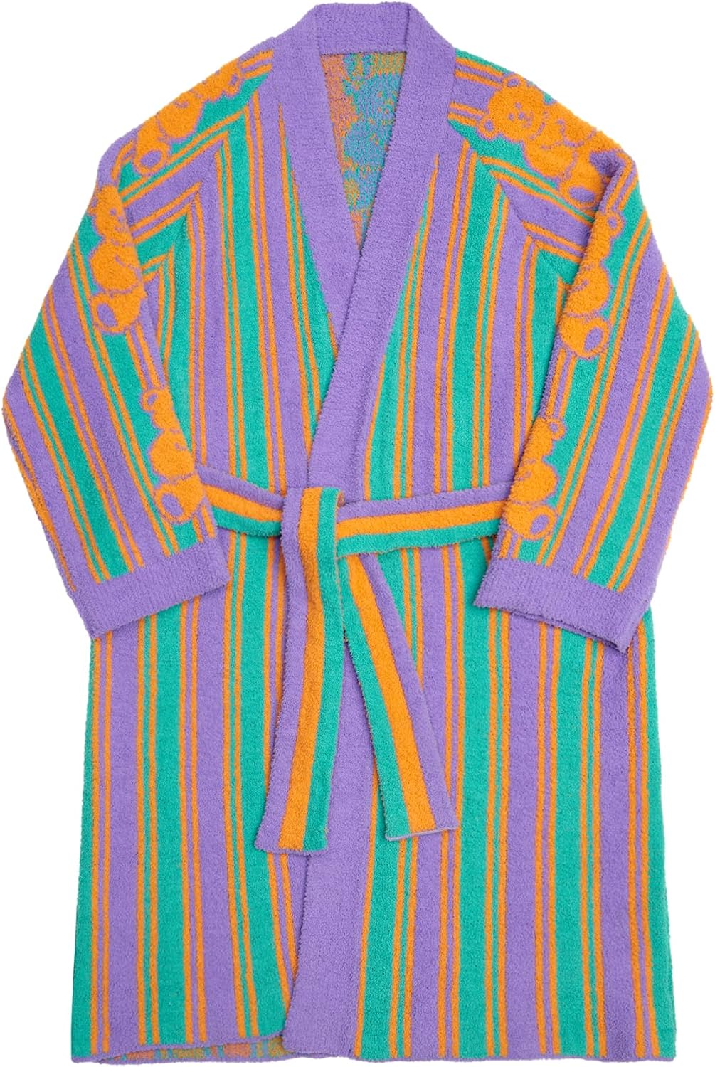Unisex Colorblock Plush Fleece Bathrobe, Cozy Long Lounge Robe with Belt, Soft Warm Spa Robe for Women & Men – Teddy Bear